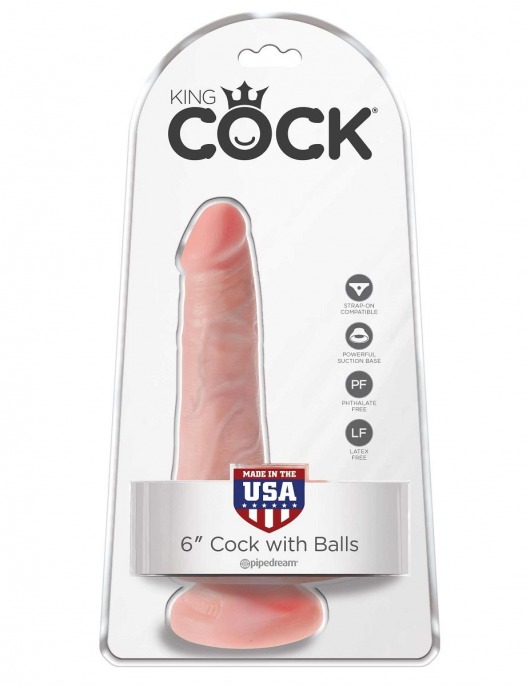 Телесный фаллоимитатор с мошонкой и присоской 6  Cock with Balls - 17,8 см. - Pipedream