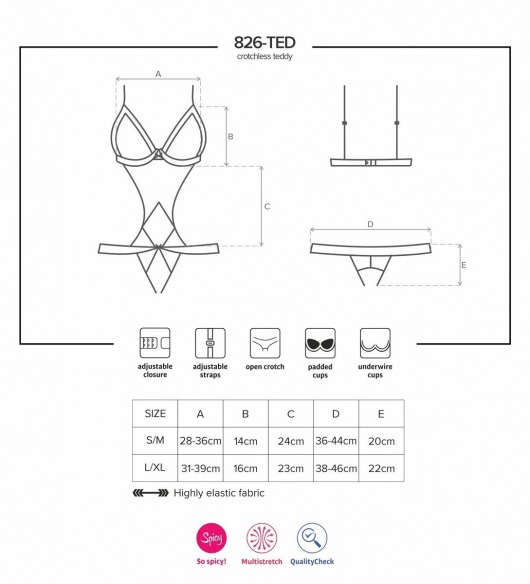 Чувственное двухцветное боди с открытой грудью - Obsessive купить с доставкой