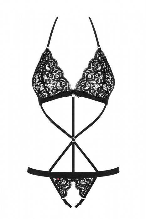 Ажурное боди с переплетением бретелей на животике и интимным доступом - Obsessive купить с доставкой