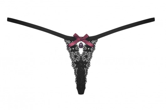 Ажурные трусики-стринги с фиолетовой подвеской и бантиком сзади - Obsessive купить с доставкой