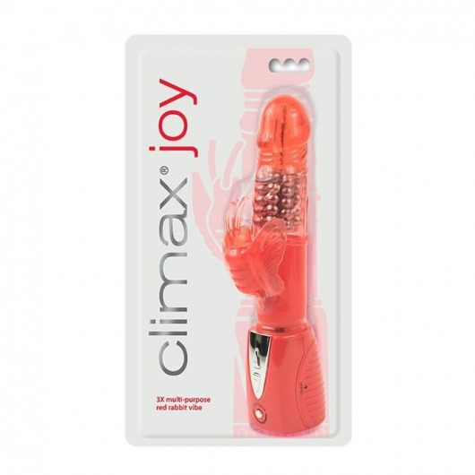Красный вибромассажер Climax Joy 3X Multi-Purpose Rabbit Vibe - 23,5 см. - Topco Sales