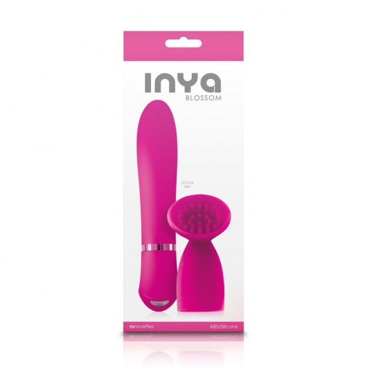 Ярко-розовый вибратор с насадкой-щеточкой для стимуляции клитора INYA Blossom - 17 см. - NS Novelties