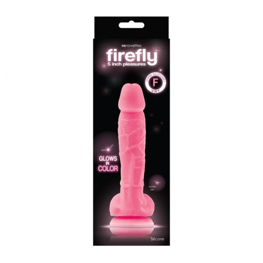 Розовый фаллоимитатор, светящийся в темноте, Firefly 5  Pleasures Dildo - 17 см. - NS Novelties