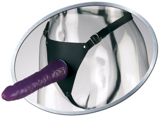Фиолетовый женский страпон Leather Strap On Satisfy-Her - 19 см. - Pipedream - купить с доставкой в Москве