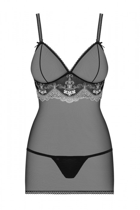 Полупрозрачная сорочка с ажурным декором под лифом (большой размер) - Obsessive купить с доставкой