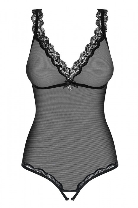 Прозрачное боди с ажурной оторочкой и интимным доступом (большой размер) - Obsessive купить с доставкой