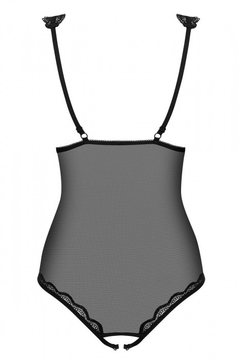Прозрачное боди с ажурной оторочкой и интимным доступом (большой размер) - Obsessive купить с доставкой