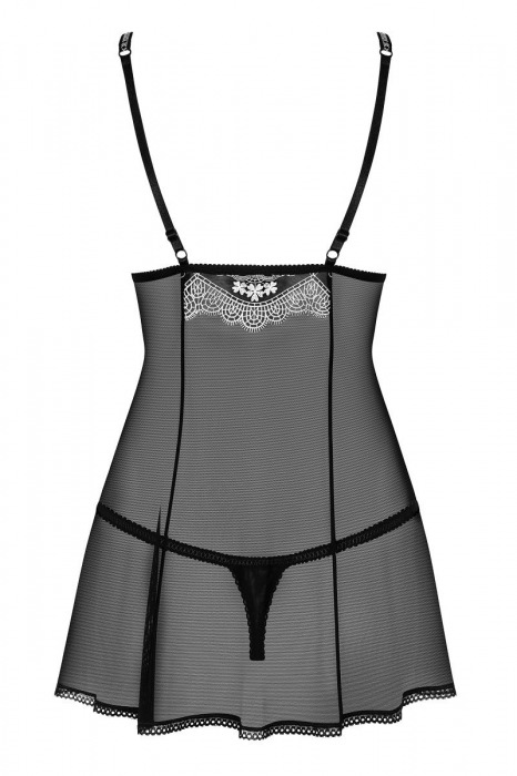 Полупрозрачная сорочка бэби-долл с изысканной кружевной отделкой - Obsessive купить с доставкой