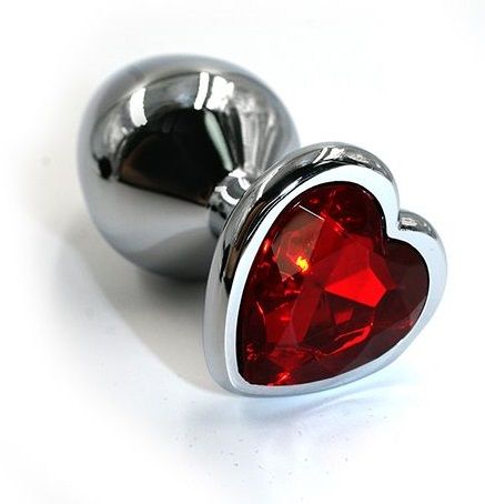 Серебристая алюминиевая анальная пробка с красным кристаллом-сердцем - 6 см. - Kanikule - купить с доставкой в Москве