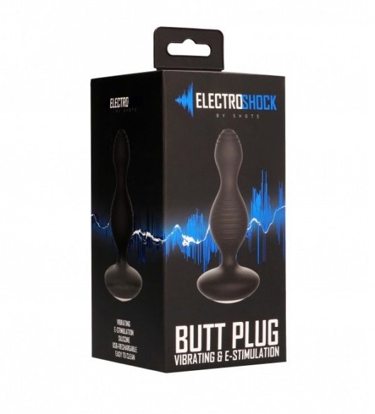 Чёрная анальная пробка с электростимуляцией E-Stimulation Vibrating Buttplug - 14 см. - Shots Media BV - купить с доставкой в Москве