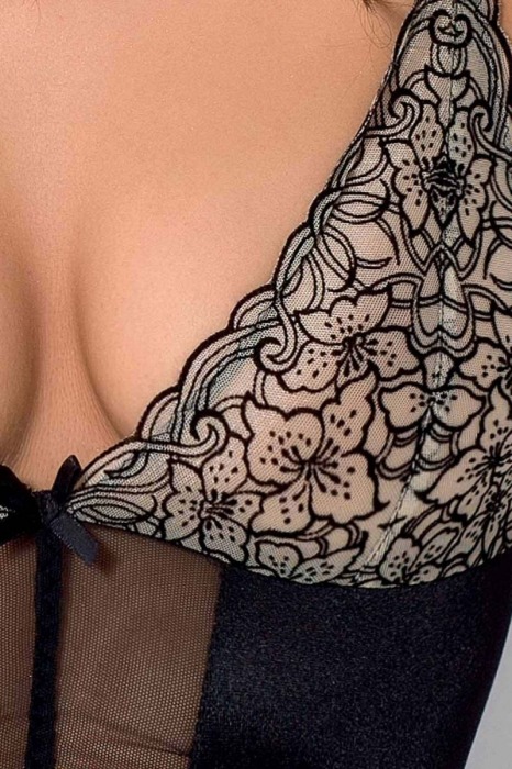 Соблазнительное боди Montana с цветочным кружевом и прозрачной вставкой по центру - Passion купить с доставкой