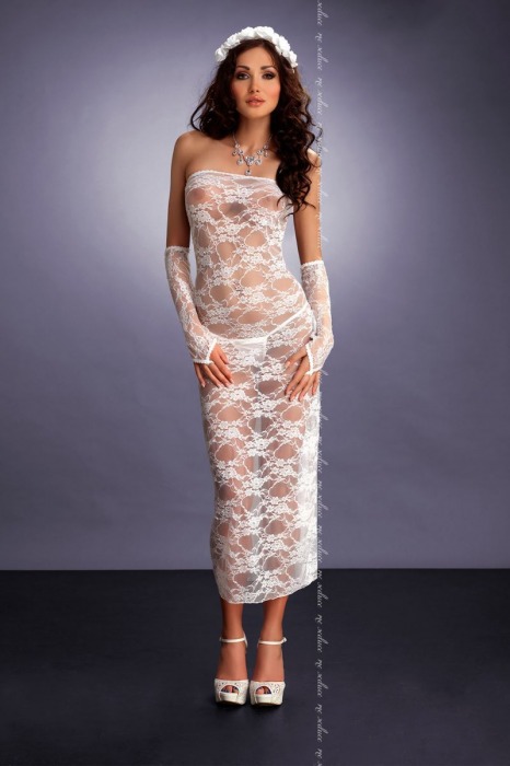 Длинная ажурная сорочка-труба в комплекте с перчатками Branca - Me Seduce купить с доставкой