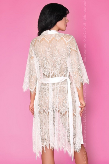 Ажурный комплект Reve Blanc: пеньюар, сорочка, трусики-стринги - Livia Corsetti купить с доставкой