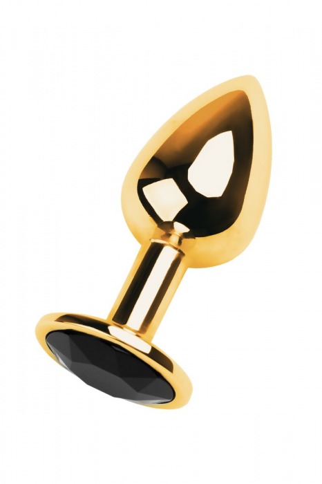 Золотистая анальная пробка с чёрным кристаллом - 7 см. - ToyFa - купить с доставкой в Москве