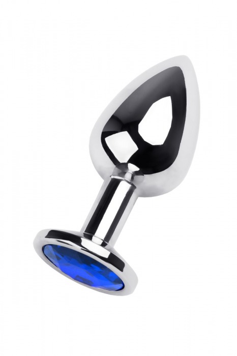 Серебристая анальная втулка с синим кристаллом - 8 см. - ToyFa - купить с доставкой в Москве