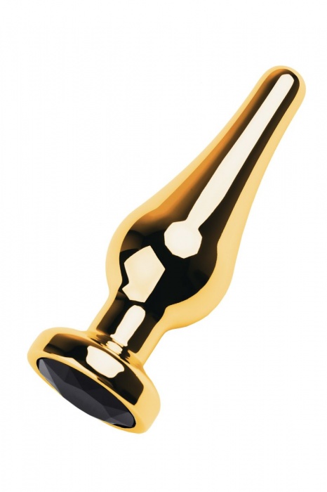 Золотистая каплевидная анальная пробка с чёрным кристаллом - 10 см. - ToyFa - купить с доставкой в Москве