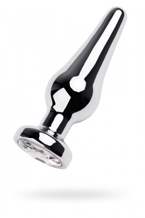 Серебристая удлиненная анальная пробка с прозрачным кристаллом - 12 см. - ToyFa - купить с доставкой в Москве