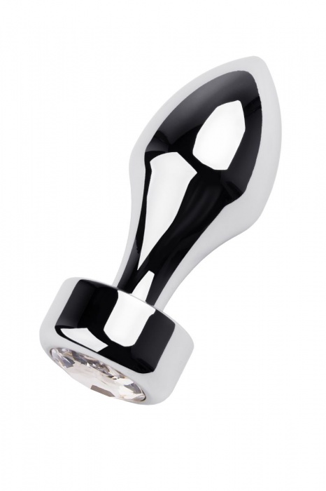 Серебристая анальная втулка с прозрачным кристаллом - 9,5 см. - ToyFa - купить с доставкой в Москве