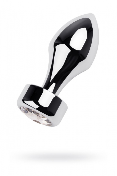 Серебристая анальная втулка с прозрачным кристаллом - 9,5 см. - ToyFa - купить с доставкой в Москве