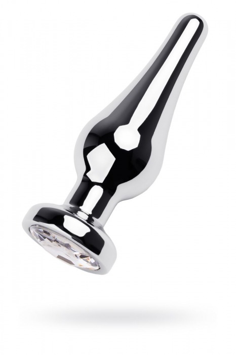 Серебристая вытянутая анальная пробка с прозрачным кристаллом - 10 см. - ToyFa - купить с доставкой в Москве