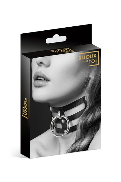 Чёрный тройной чокер с большим кольцом - Bijoux Pour Toi - купить с доставкой в Москве
