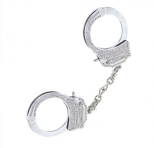 Серебристые наручники Romfun из металла со стразами - Romfun - купить с доставкой в Москве