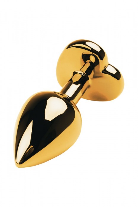 Золотистый анальный плаг с чёрным кристаллом-сердцем - 8,5 см. - ToyFa - купить с доставкой в Москве