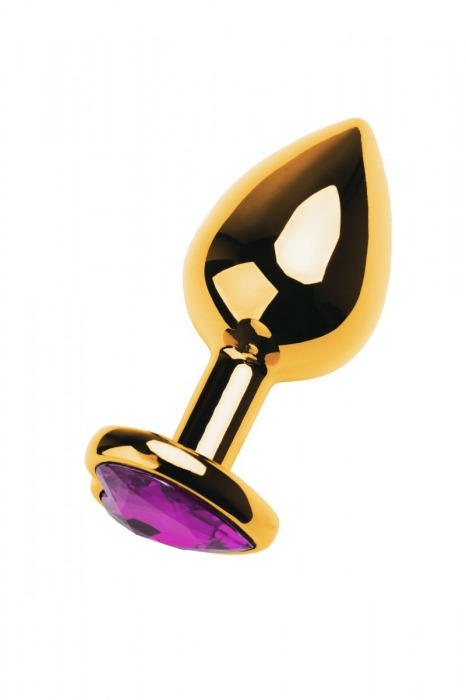 Золотистый анальный плаг с фиолетовым кристаллом-сердцем - 8 см. - ToyFa - купить с доставкой в Москве