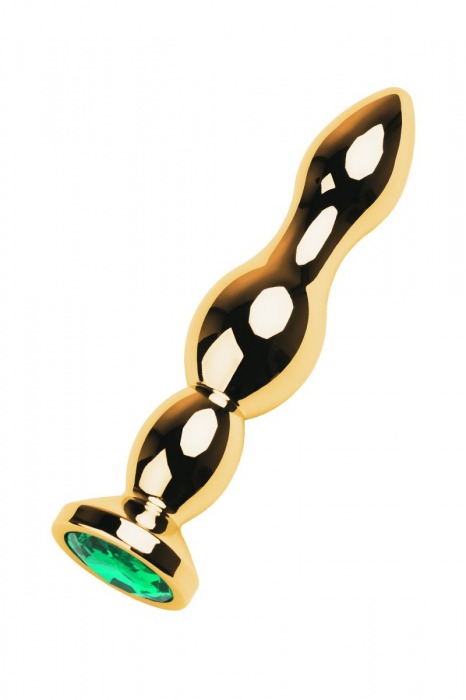 Золотистый анальный стимулятор с зеленым кристаллом - 13,5 см. - ToyFa - купить с доставкой в Москве