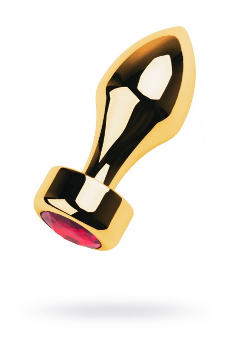 Золотистая каплевидная анальная пробка с красным кристаллом - 9,5 см. - ToyFa - купить с доставкой в Москве