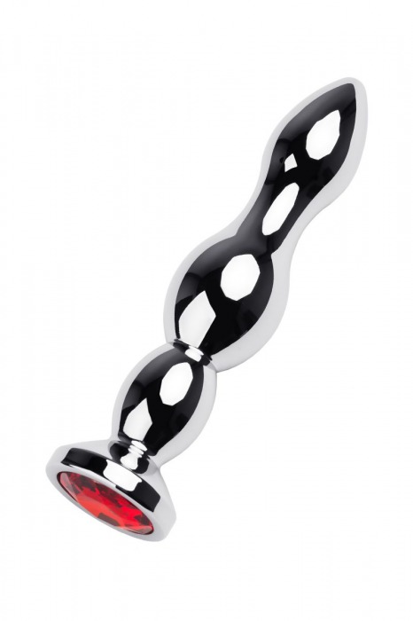 Серебристая анальная втулка с красным стразом - 13,5 см. - ToyFa - купить с доставкой в Москве