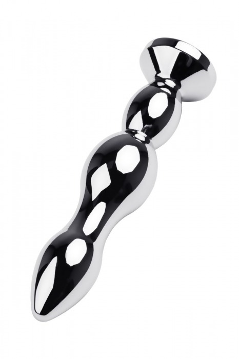 Серебристая анальная втулка с красным стразом - 13,5 см. - ToyFa - купить с доставкой в Москве