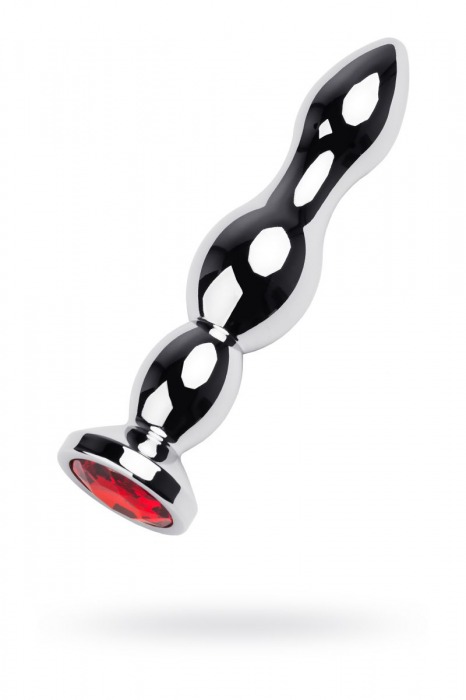 Серебристая анальная втулка с красным стразом - 13,5 см. - ToyFa - купить с доставкой в Москве