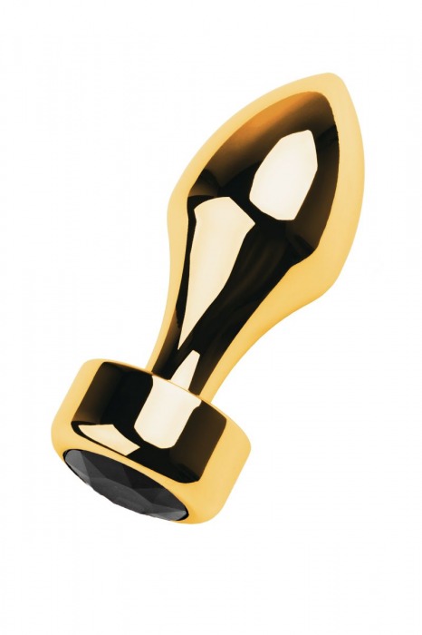 Золотистая каплевидная анальная пробка с чёрным кристаллом - 9,5 см. - ToyFa - купить с доставкой в Москве