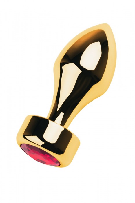 Золотистый каплевидный анальный плаг с красным кристаллом - 9,5 см. - ToyFa - купить с доставкой в Москве