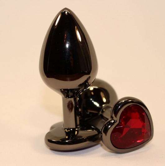 Чёрная пробка с красным сердцем-кристаллом - 7 см. - 4sexdreaM - купить с доставкой в Москве
