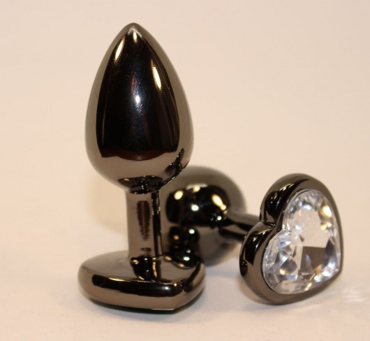 Чёрная пробка с прозрачным сердцем-кристаллом - 7 см. - 4sexdreaM - купить с доставкой в Москве