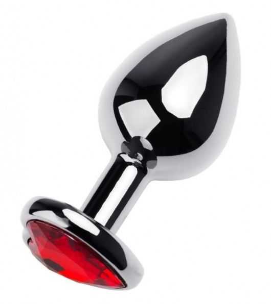 Серебристая анальная втулка с красным стразом-сердцем - 9,5 см. - ToyFa - купить с доставкой в Москве