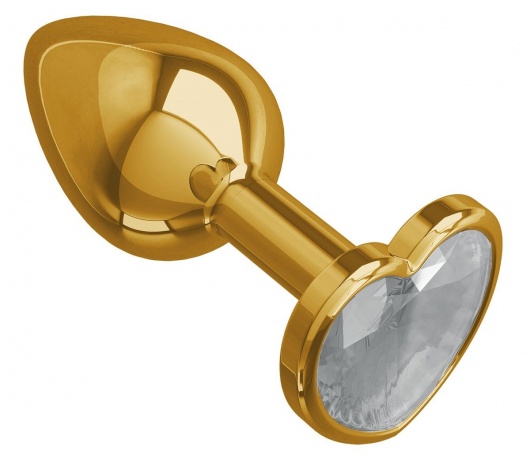 Золотистая анальная втулка с прозрачным кристаллом-сердцем - 7 см. - Джага-Джага - купить с доставкой в Москве