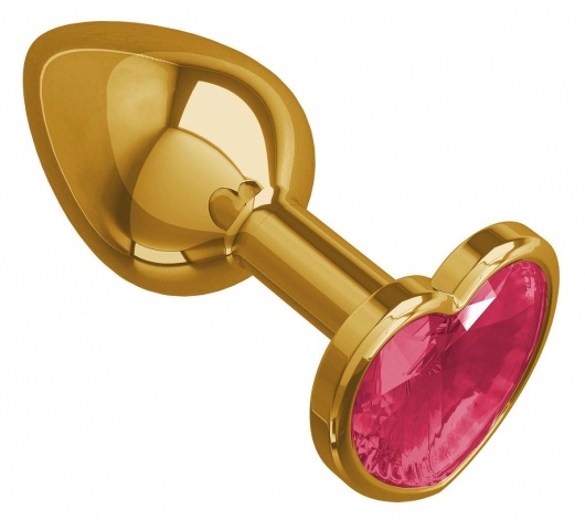 Золотистая анальная втулка с малиновым кристаллом-сердцем - 7 см. - Джага-Джага - купить с доставкой в Москве