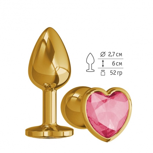 Золотистая анальная втулка с малиновым кристаллом-сердцем - 7 см. - Джага-Джага - купить с доставкой в Москве