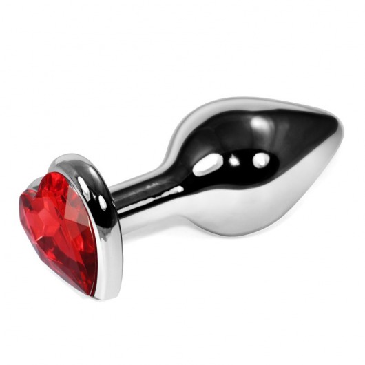 Серебристая анальная втулка с красным кристаллом-сердцем - 7 см. - Джага-Джага - купить с доставкой в Москве