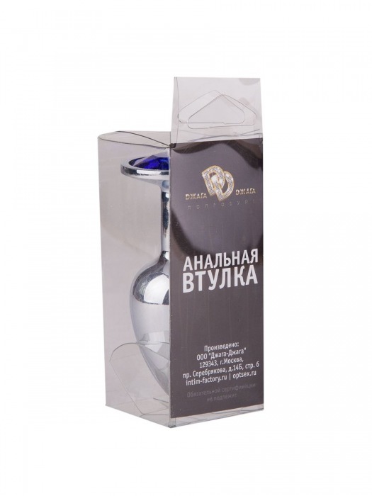 Серебристая анальная втулка с синим кристаллом-сердцем - 7 см. - Джага-Джага - купить с доставкой в Москве