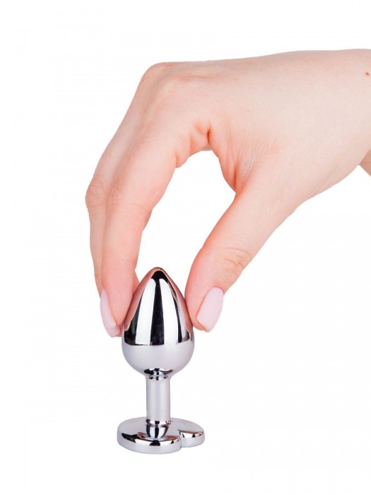 Серебристая анальная втулка с синим кристаллом-сердцем - 7 см. - Джага-Джага - купить с доставкой в Москве