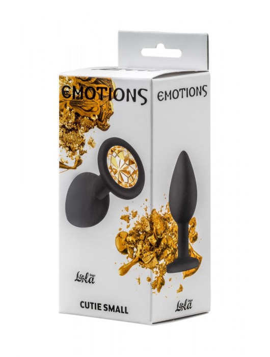 Чёрная анальная пробка Emotions Cutie Small с жёлтым кристаллом - 7,5 см. - Lola Games - купить с доставкой в Москве
