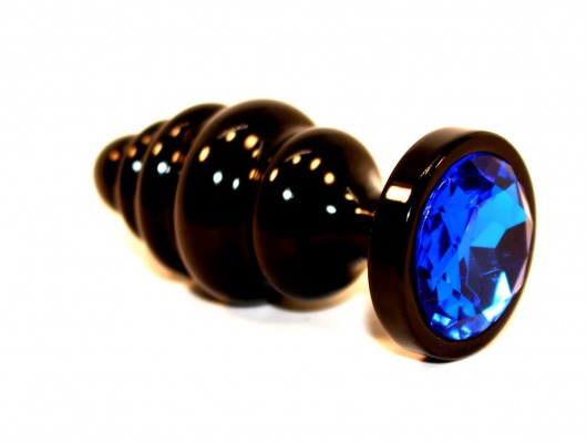 Чёрная пробка с синим стразом - 7,3 см. - 4sexdreaM - купить с доставкой в Москве