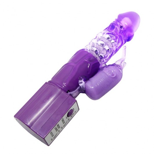 Фиолетовый вибратор с бусинами и клиторальным отростком - 24 см. - Baile