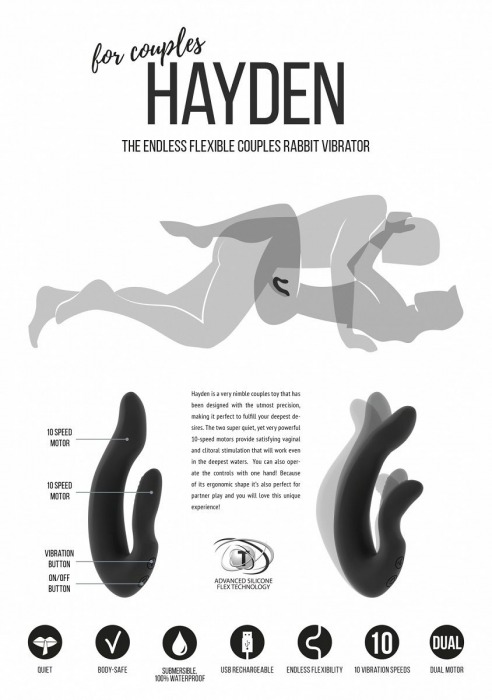 Чёрный хай-тек вибратор для пар Hayden - 15,2 см. - Shots Media BV