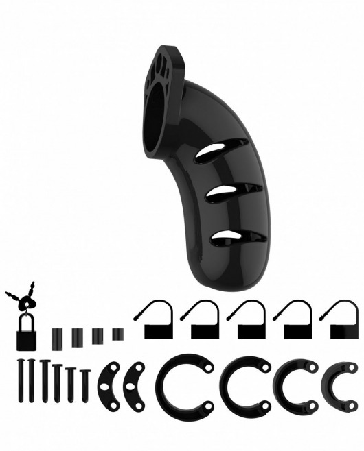 Чёрный мужской пояс верности Model 03 Chastity 4.5  Cock Cage - Shots Media BV - купить с доставкой в Москве