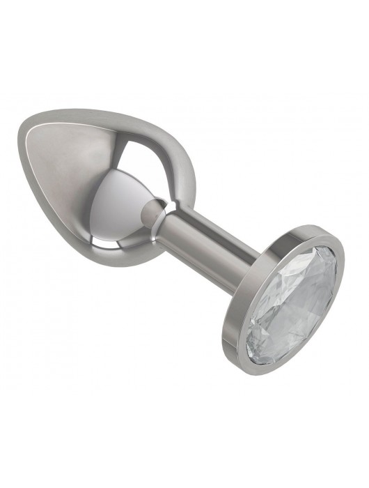 Серебристая анальная втулка с прозрачным кристаллом - 7 см. - Джага-Джага - купить с доставкой в Москве